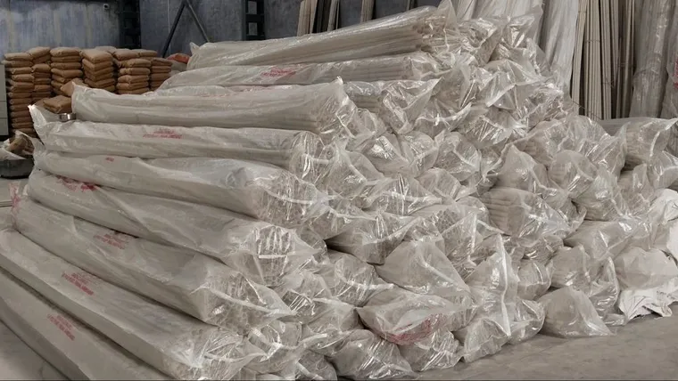 SR Polyplast warehouse — packed conduit bundles ready for dispatch